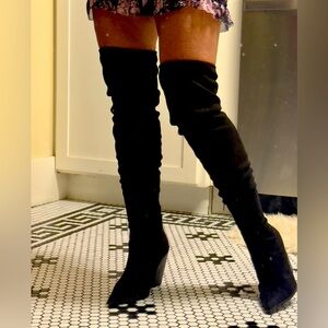 New, over the knee, pointy toe, black suede boots by Lulu, size 7.5